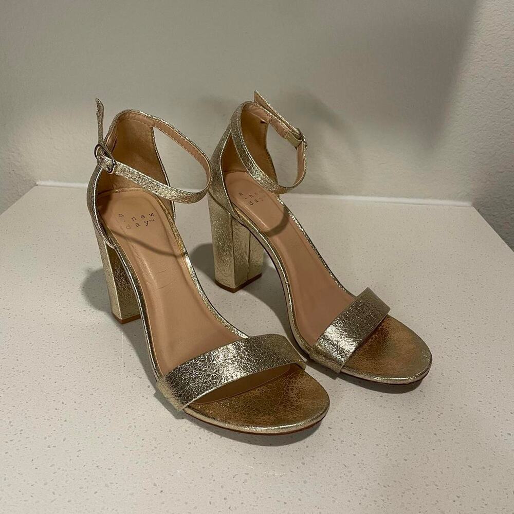 Gold metallic block heel